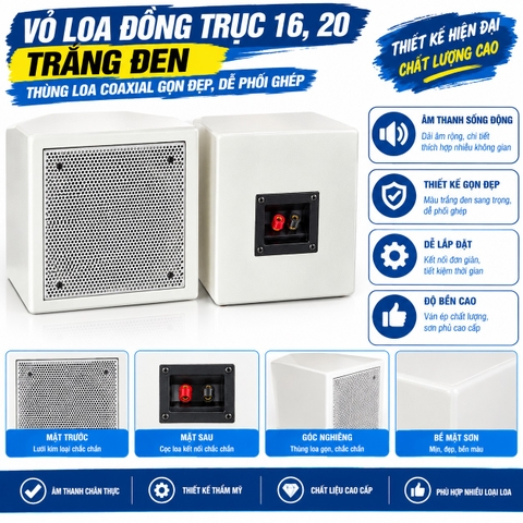 Vỏ Loa Đồng Trục 16, 20 Trắng Đen – Thùng Loa Coaxial Gọn Đẹp, Dễ Phối Ghép