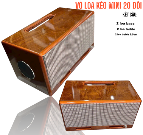 Vỏ loa kéo bình mini 20 2 tấc đôi xài mạch k10, 2 lỗ mid 14cm ,Sơn PU ,KT 54x30x33cm
