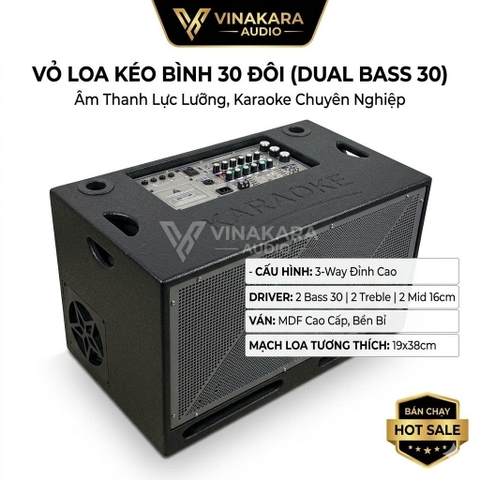 Vỏ loa kéo bình 30 đôi 3 tấc, mạch 19x38cm, MDF