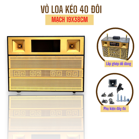 Vỏ thùng loa kéo bình 40 4 tấc đôi, mạch 19x38cm, kiểu ngang