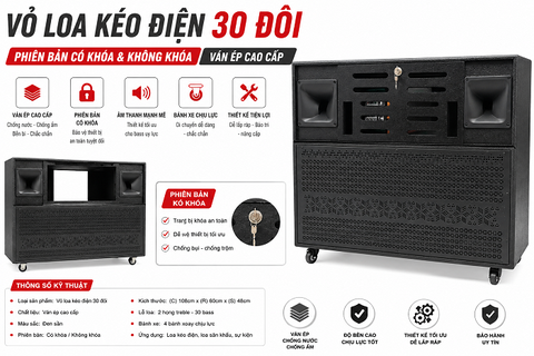 Vỏ loa kéo điện 30 đôi VLK30-E - 3 tấc đôi,  KT 93x46x64 cm,