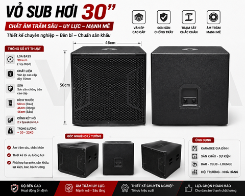 Vỏ loa sub hơi 30 3 tấc VLS3T-02, ván ép