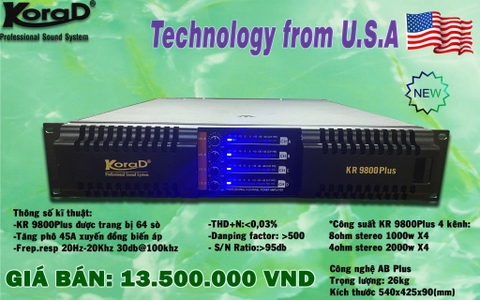 Cục đẩy công suất 4 kênh Korad KR9800Plus 4 kênh, 64 sò