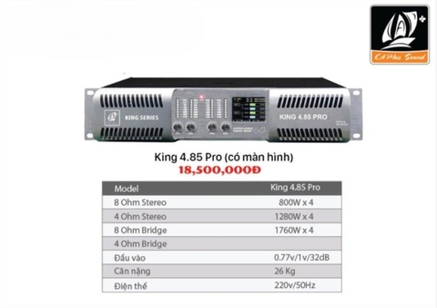 Cục đẩy công suất King4.85 Pro có màn hình, 4 kênh