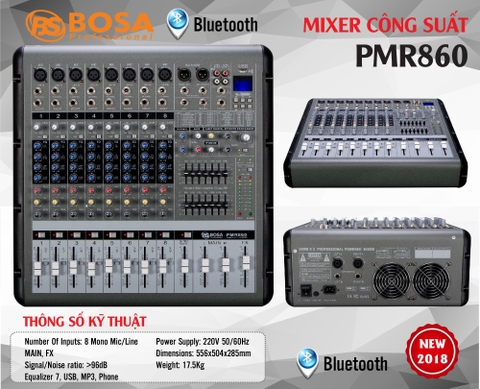 Mixer Liền Công Suất BOSA PMR860, 750w/1 kênh