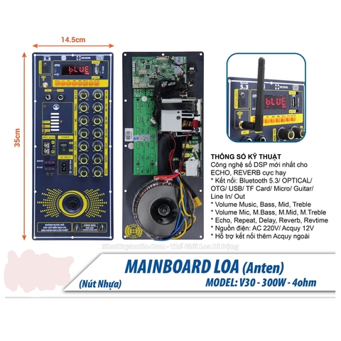 Bo mạch lắp cho loa kéo V30X 15x35 ,Có cổng OTG