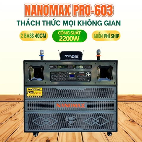 Loa kéo điện karaoke Nanomax Pro-603, 4 tấc đôi, công suất 2200w