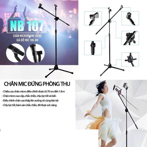Chân micro đứng phòng thu NB 107, cao 70-1m8