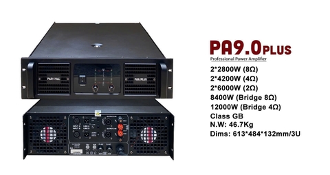 Cục đẩy công suất 2 kênh Paroyal PA9.0 PLUS, 2800w/1CH