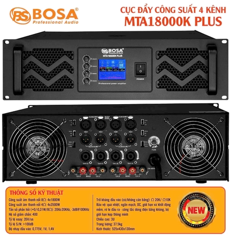 Cục đẩy 4 kênh BOSA MTA18000K PLUS, 1800w/4CH