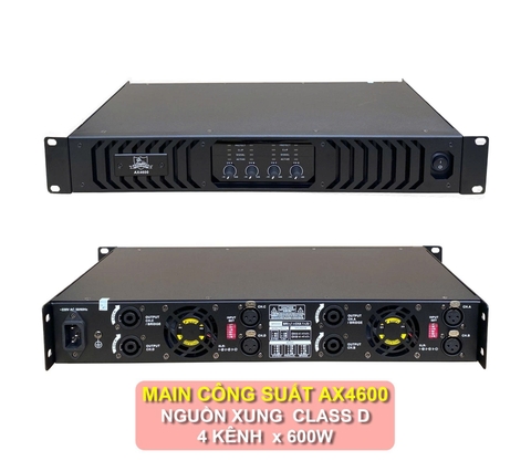 Cục đẩy công suất 4 kênh Shidun AX4600 nguồn xung 4 kênh 4x600w, bh 12 tháng