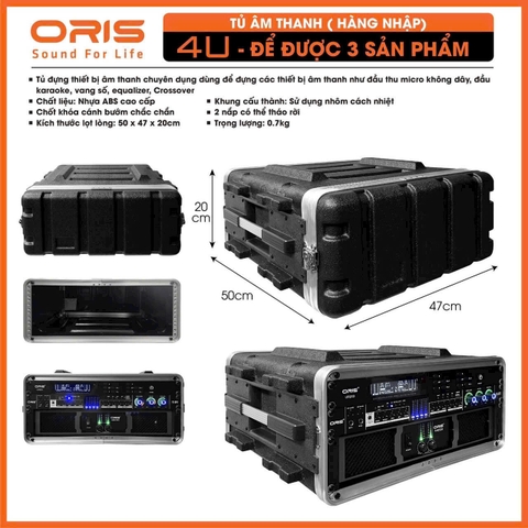 Tủ âm thanh Oris ABS 4U 6U 8U ,Nhựa đen ABS ,đựng thiết bị âm thanh, hàng nhập khẩu