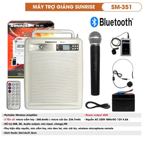 Loa trợ giảng Sunrise SM-351 - Bluetooth, 3 Micro
