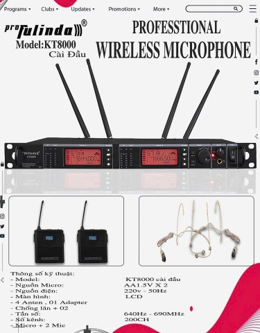 Micro không dây cài đầu PROFULINDA KT8000, 2 Micro Cài, sóng khỏe UHF