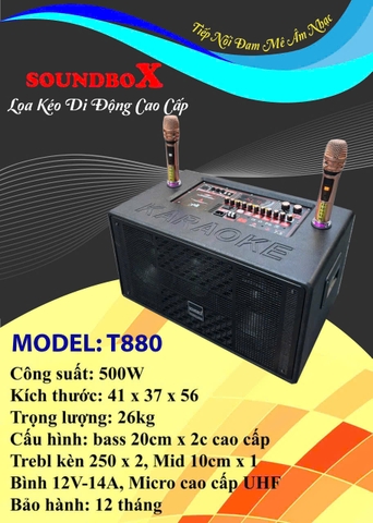 LOA KÉO DI ĐỘNG SOUNDBOX 20 ĐÔI,CÔNG SUẤT 500W ,T880