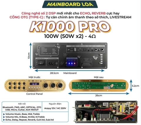 Bo mạch loa kéo mini Xách tay K1000 PRO, Công suất 100W