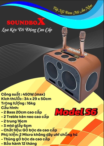 Loa kéo di động SoundBox S6, 2 Bass 20 công suất 450W