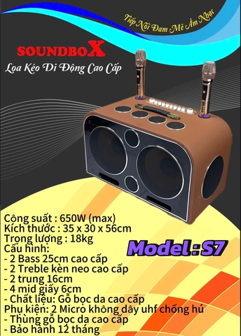 Loa kéo di động SoundBox S7, 2 Bass 25,Công suất 450W