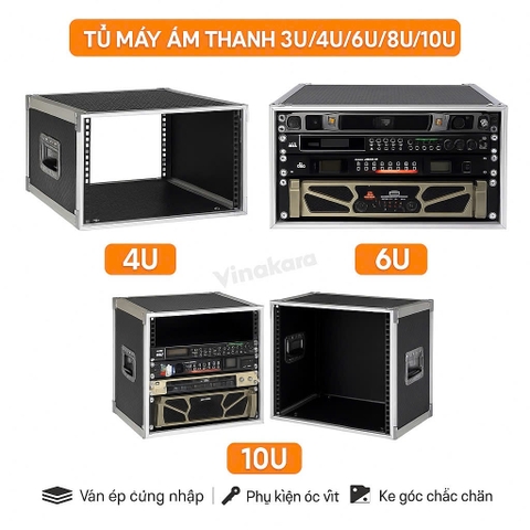 Tủ gỗ rack âm thanh (không cửa, không bánh xe, khung nhôm, ốc vít kèm) 4U-6U-8U Phân Loại