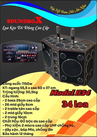 Loa kéo di động Soundbox 25 đôi,34 đường tiếng