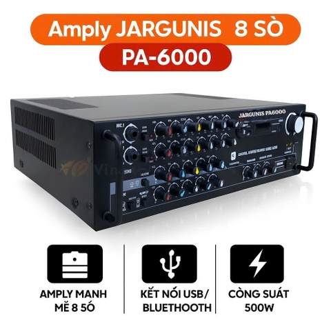 Amply Jargunis 8 sò PA-6000, 2 kênh 200wx2CH, Bluetooth, Usb