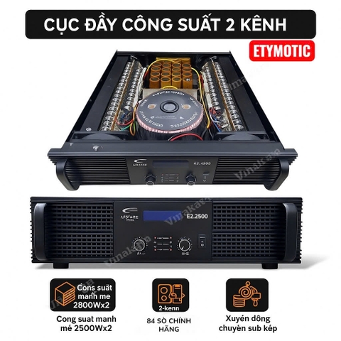 CỤC ĐẨY CÔNG SUẤT 2 KÊNH E2.2500, 84 SÒ, 2500W X 2CH, NGUỒN XUYẾN ĐỒNG, CHUYÊN SUB