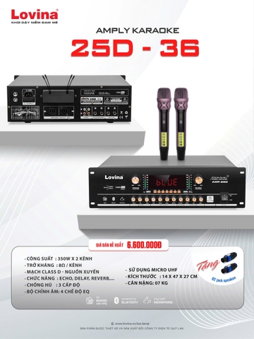Amply 3 in 1 karaoke Lanqt 25D-36 , 350w x 2 kênh, hàng chính hãng, VAT