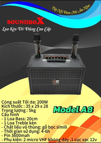 Loa Kéo Di Động bluetooth 20 đôi SoundBox A8