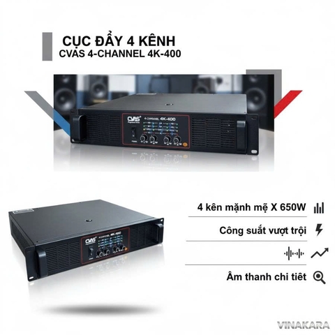 Cục đẩy 4 kênh CVAS 4K-400 ,Công suất 650w x 4CH