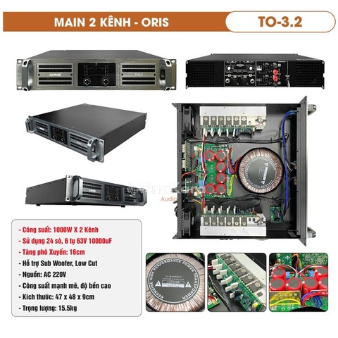 Cục đẩy công suất 2 Kênh 24 sò Oris TO-3.2, Tặng 1 cặp dây canon