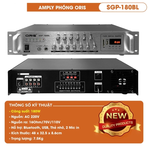 Amply phóng thanh ORIS SGP-180BL, Công suất 180W