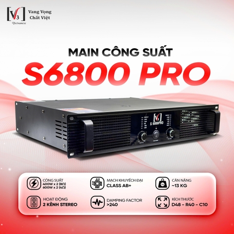 Cục đẩy công suất 2 kênh S6800 PRO, Công suất 400w/1CH