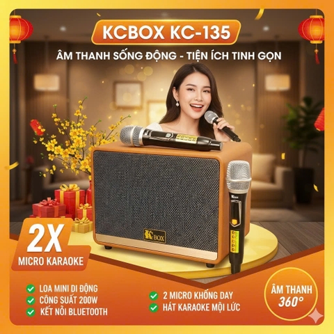 Loa xách tay KCBOX KC135 | Loa Karaoke Mini 200W, Kèm 2 Micro UHF