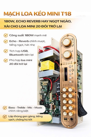 Mạch loa kéo mini T18 Plus, Công suất 180w