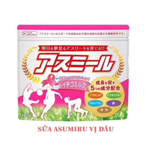 Sữa Hỗ Trợ Phát Triển Chiều Cao ASUMIRU gói 180g Dành Cho Bé Từ 3-16 Tuổi ( vị dâu) - Hàng Nhật nội địa