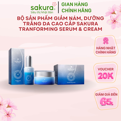 Bộ sản phẩm giảm nám, dưỡng trắng da cao cấp Sakura Tranforming Serum & Cream - Hàng Nhật nội địa
