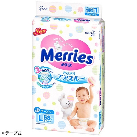 Bỉm merries size L dán 58 miếng nội địa Nhật Bản