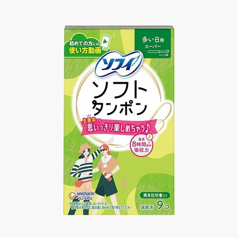 Băng vệ sinh Tampon Unicharm Sofy Soft Mini 9 miếng xanh lá ( ngày nhiều)- Hàng Nhật chính hãng
