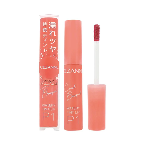 Son Tint Bóng Cezanne Watery Tint Lip 4g Màu P1 Coral Bouquet Pearl ( Cam San Hô) - Hàng Nhật nội địa