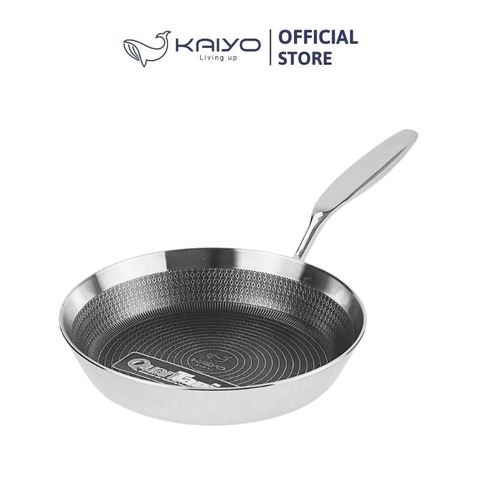 Chảo inox chống dính hoa văn nổi Tri-Ply đáy liền Kaiyo, size 20cm - Hàng Nhật nội địa