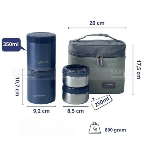 KAIYO- Bộ hộp cơm giữ nhiệt 5 món màu xanh lá - Hàng Nhật nội địa