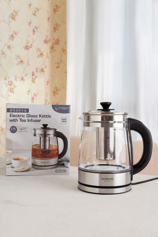 Ấm siêu tốc thuỷ tinh kèm lõi lọc trà Kaiyo 1,7L, model KEK-062 - Hàng Nhật nội địa