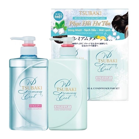 Bộ Gội Xả Sạch Dầu Mát Lạnh Tsubaki Premium Cool (Set 490ml x 2)