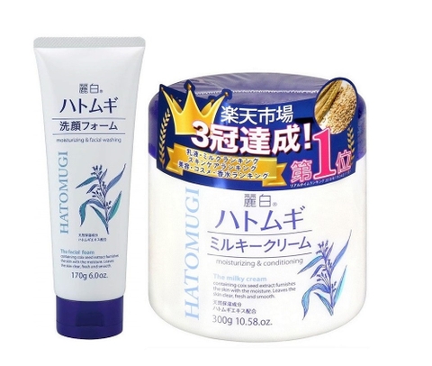 Combo 2 Sản Phẩm Dưỡng Ẩm, Dưỡng Trắng Da Chiết Xuất Hạt Ý Dĩ Hatomugi (SRM 170g + Kem dưỡng 300g) - Hàng Nhật nội địa