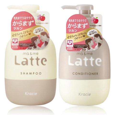 Bộ dầu gội xả cho mẹ và bé Ma & Me Latte hương hoa mẫu đơn & táo (490ml x 2) - Hàng Nhật nội địa