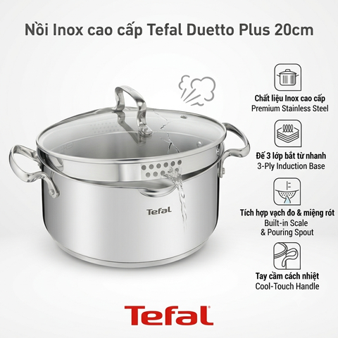 Nồi Inox cao cấp Tefal Duetto Plus 20cm chính hãng