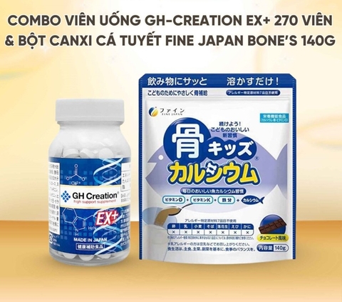 Combo hỗ trợ phát triển chiều cao cho bé: 1 Lọ Viên uống GH Creation EX+ và 2 Gói Bột canxi cá tuyết Fine Japan - Hàng Nhật nội địa