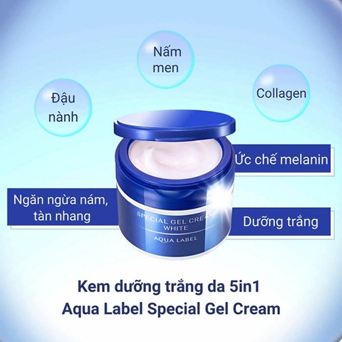 Kem dưỡng trắng da 5 in 1 Aqualabel Shiseido xanh 90g ( tặng gel rửa mặt 15g) - Hàng Nhật nội địa