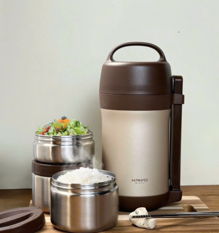 Hộp cơm giữ nhiệt Kaiyo 1600ml, màu nâu - Hàng Nhật nội địa