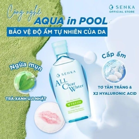 Nước tẩy trang Senka không cồn Fresh Anti Shine 400ml xanh lá ( da dầu) - Hàng Nhật nội địa